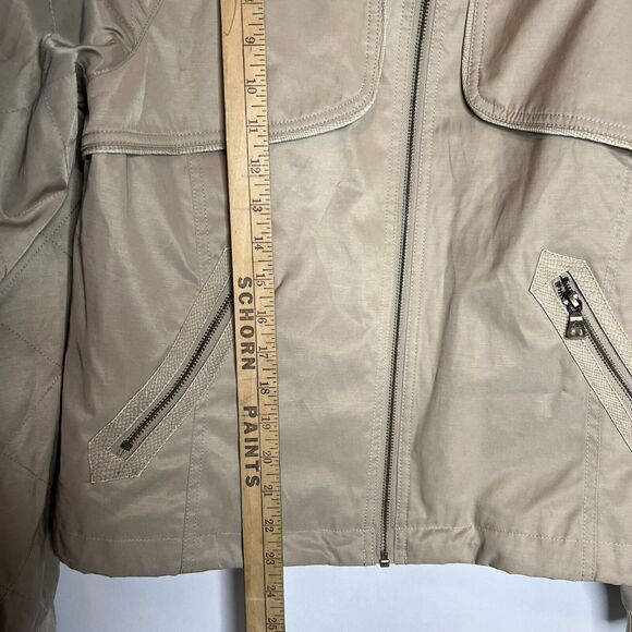 Sam Edelman Bomber Zipper Jacket Beige Tan Womens Size Large Quilted Y2K - Picture 9 of 14